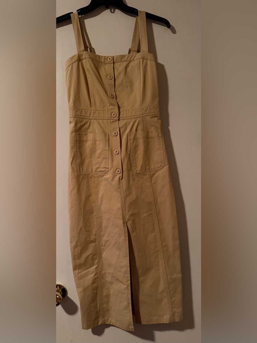 LOST + WANDER Sleeveless Button-Front Tan Midi Jumpsuit dress